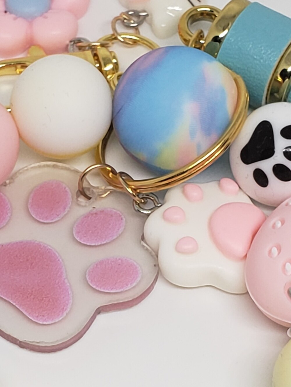 Handmade Silicone Beaded Pastel Kawaii Strawberry Hello Kitty Keychain Wristlet - Picture 3 of 5